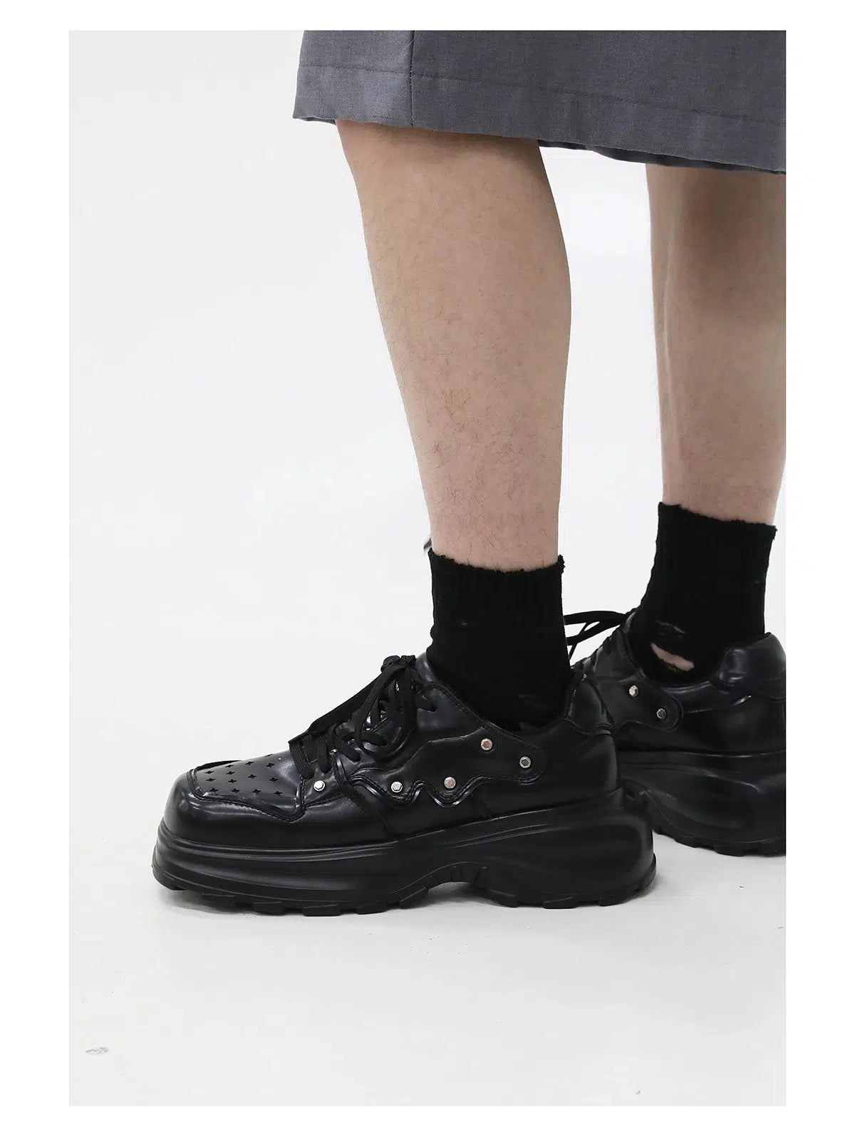 Square Toe Thick-Soled Rivet Shoes