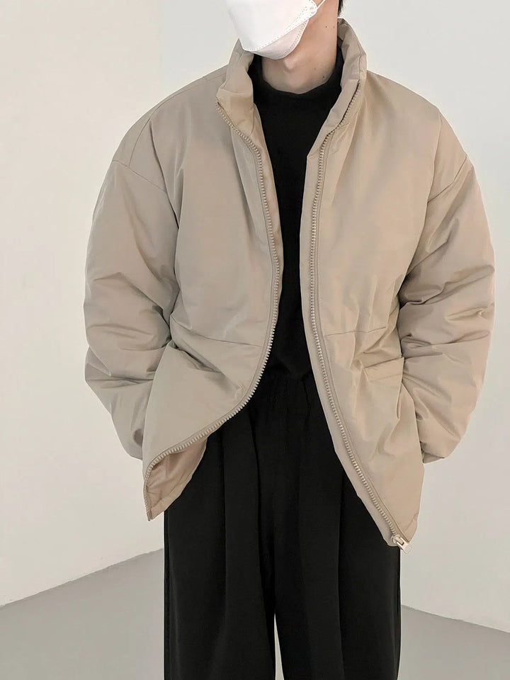 Stand Collar Lightweight Zipper Cotton Jacket