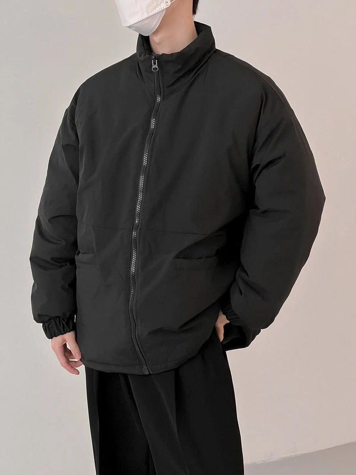 Stand Collar Lightweight Zipper Cotton Jacket