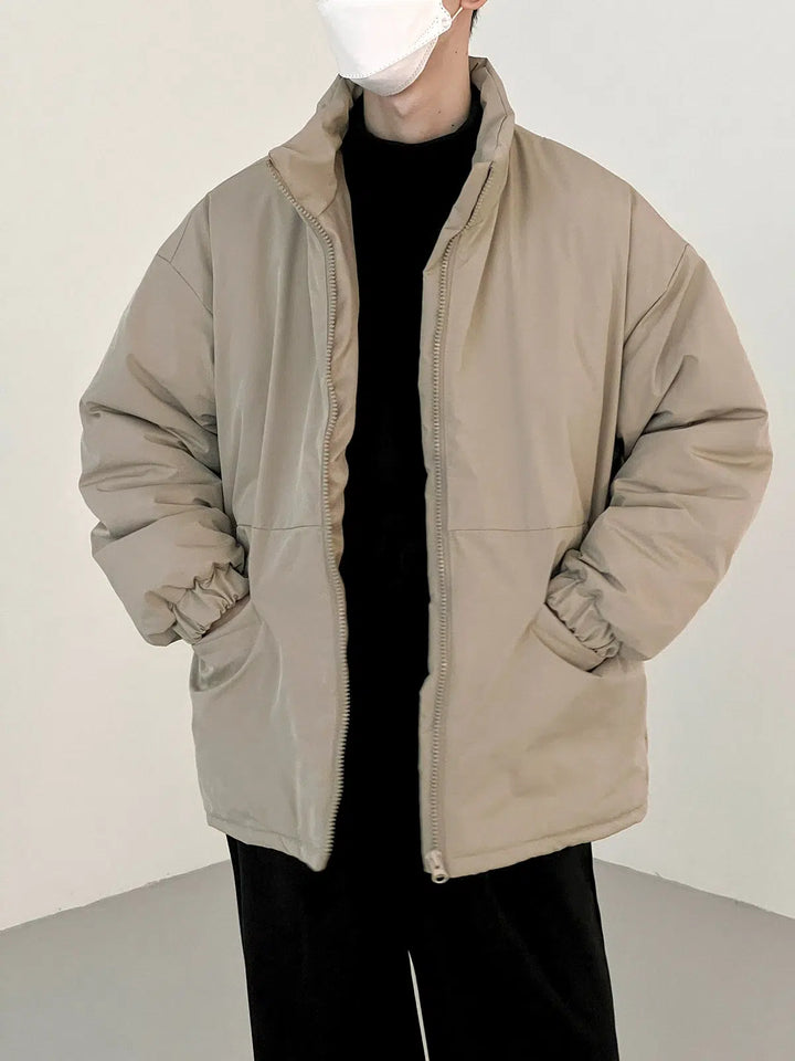 Stand Collar Lightweight Zipper Cotton Jacket