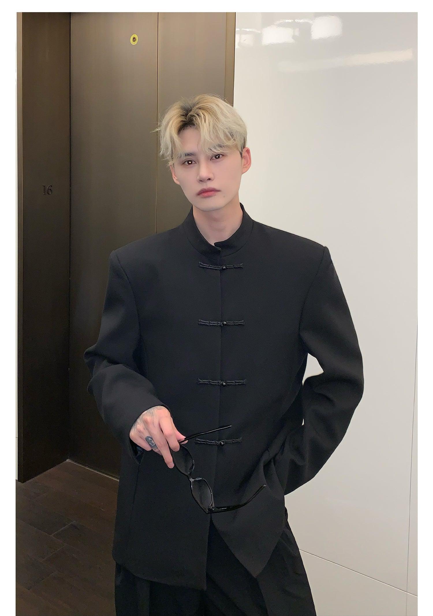 Stand Collar Retro Jacket With Shoulder Pads