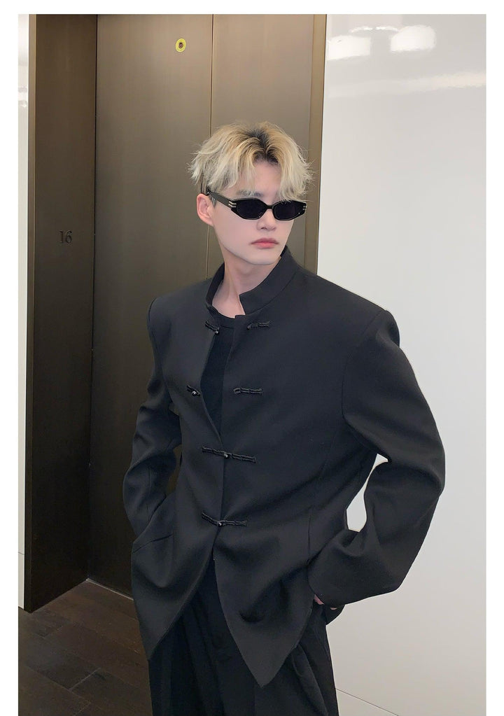 Stand Collar Retro Jacket With Shoulder Pads