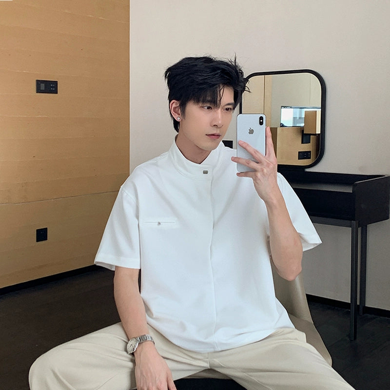 Stand Collar Short Sleeve Shirt