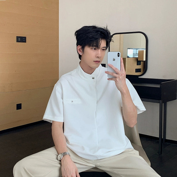 Stand Collar Short Sleeve Shirt