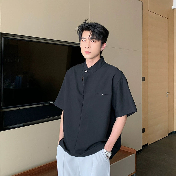 Stand Collar Short Sleeve Shirt