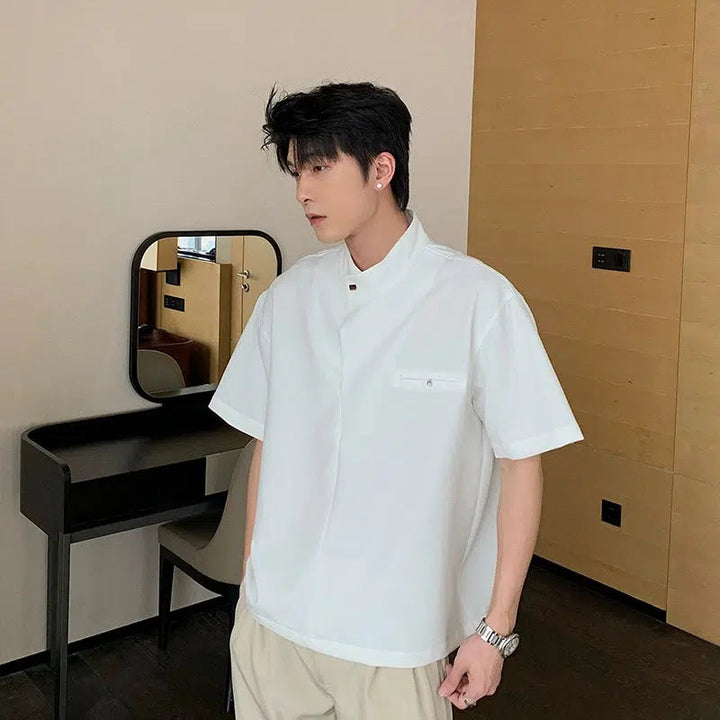 Stand Collar Short Sleeve Shirt