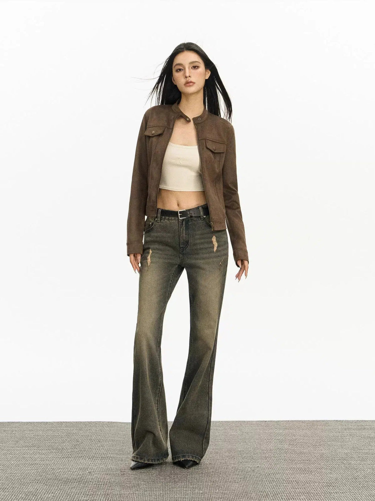 Stand Collar Suede Short Coat