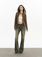 Stand Collar Suede Short Coat