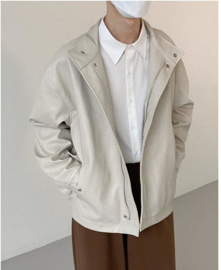 Stand Collar Zipper Suit Leather Jacket