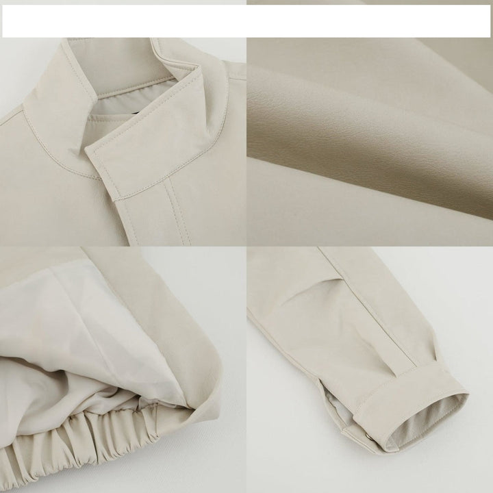 Stand Collar Zipper Suit Leather Jacket
