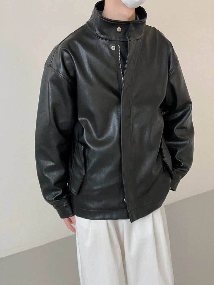 Stand Collar Zipper Suit Leather Jacket