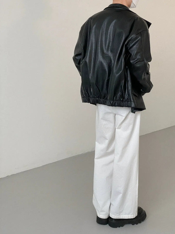 Stand Collar Zipper Suit Leather Jacket