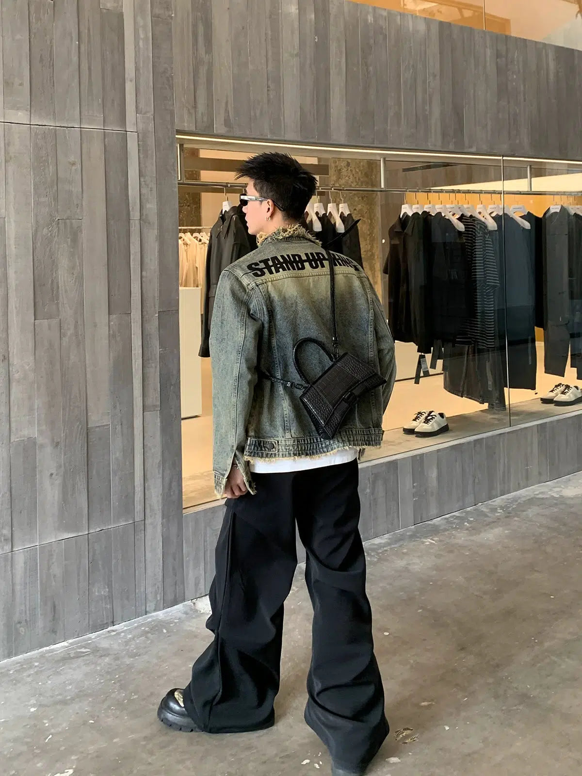 Stand Up Printed Denim Jacket