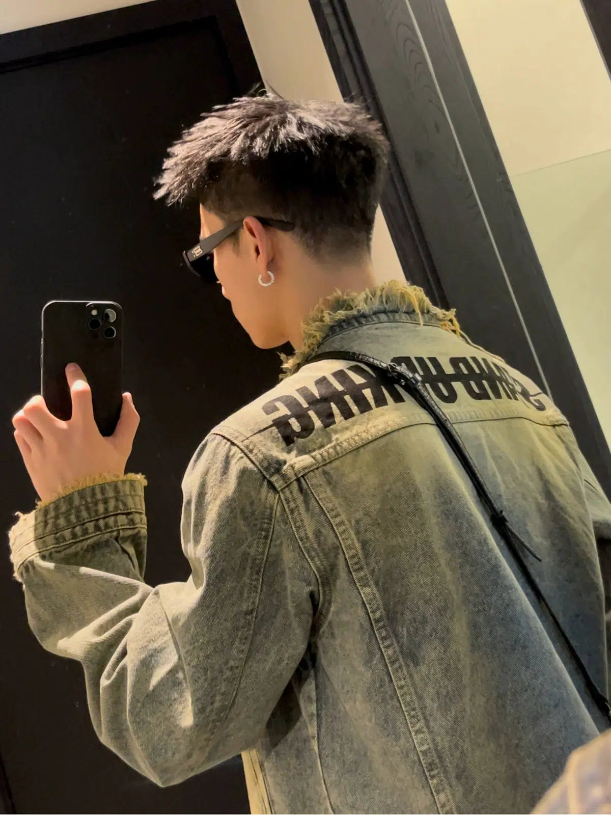 Stand Up Printed Denim Jacket