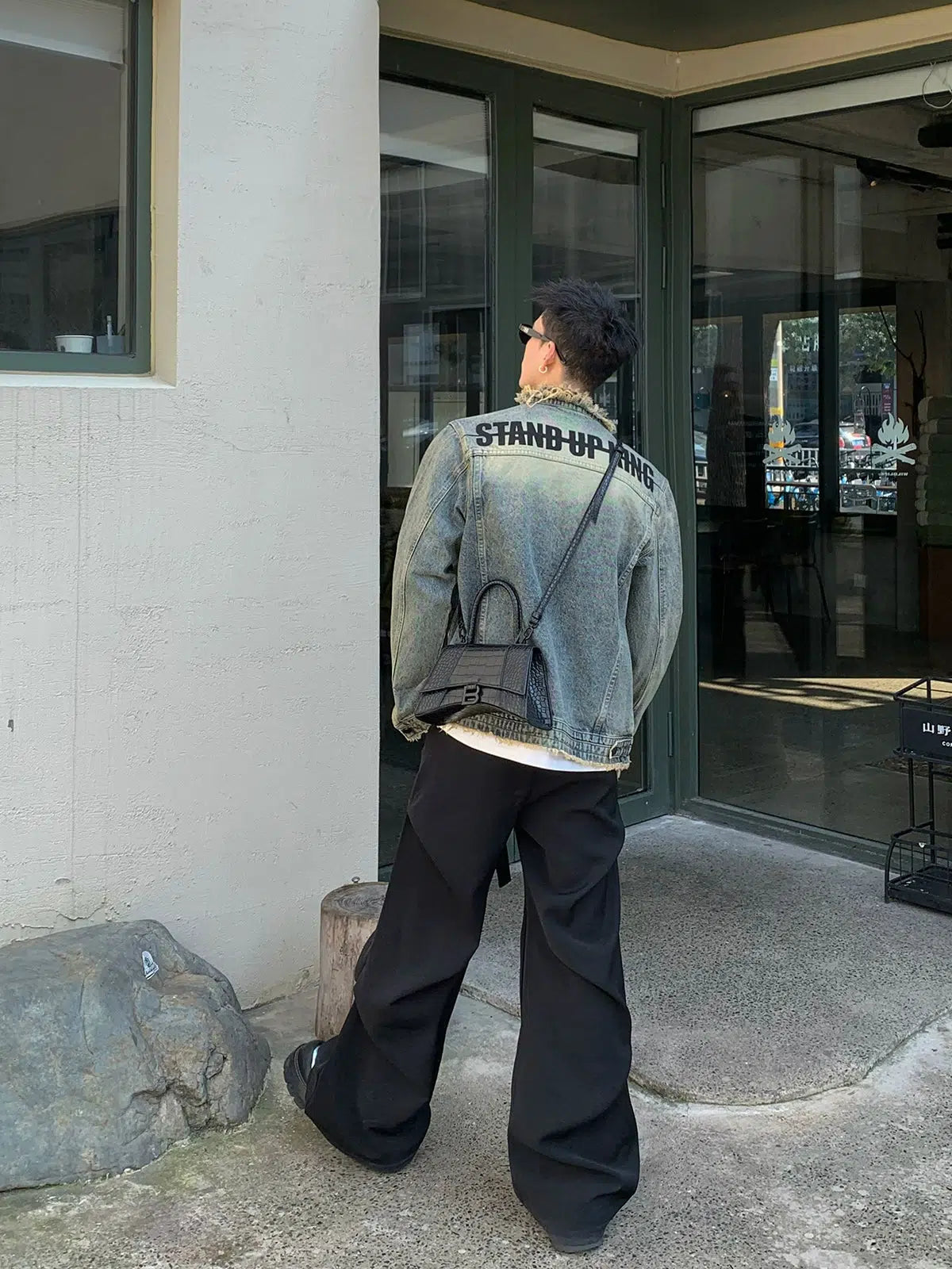 Stand Up Printed Denim Jacket