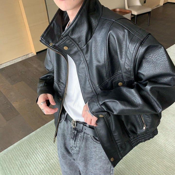 Stand-up Collar PU Leather Biker Jacket