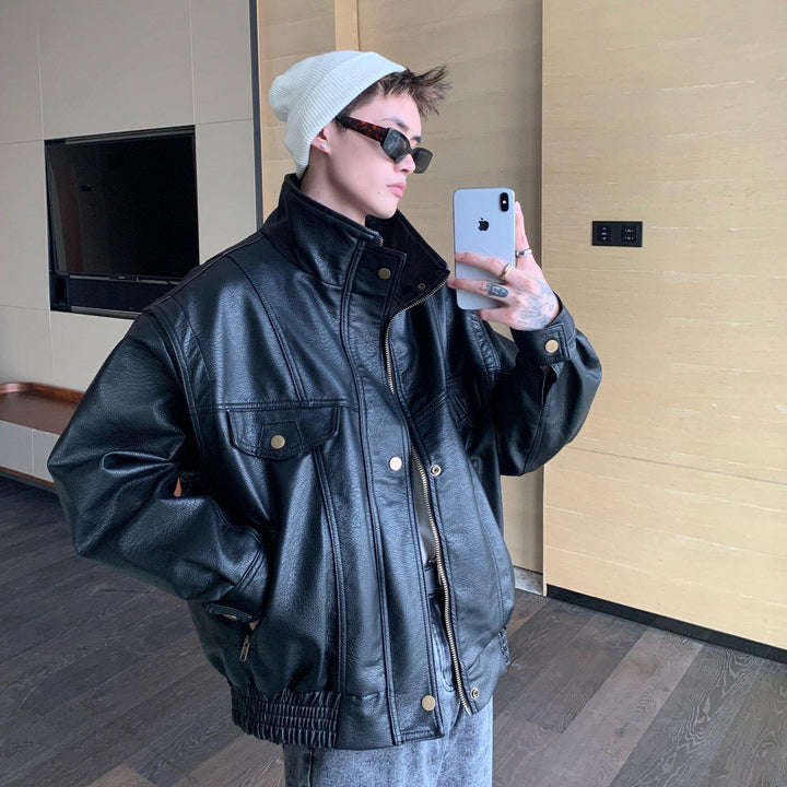 Stand-up Collar PU Leather Biker Jacket