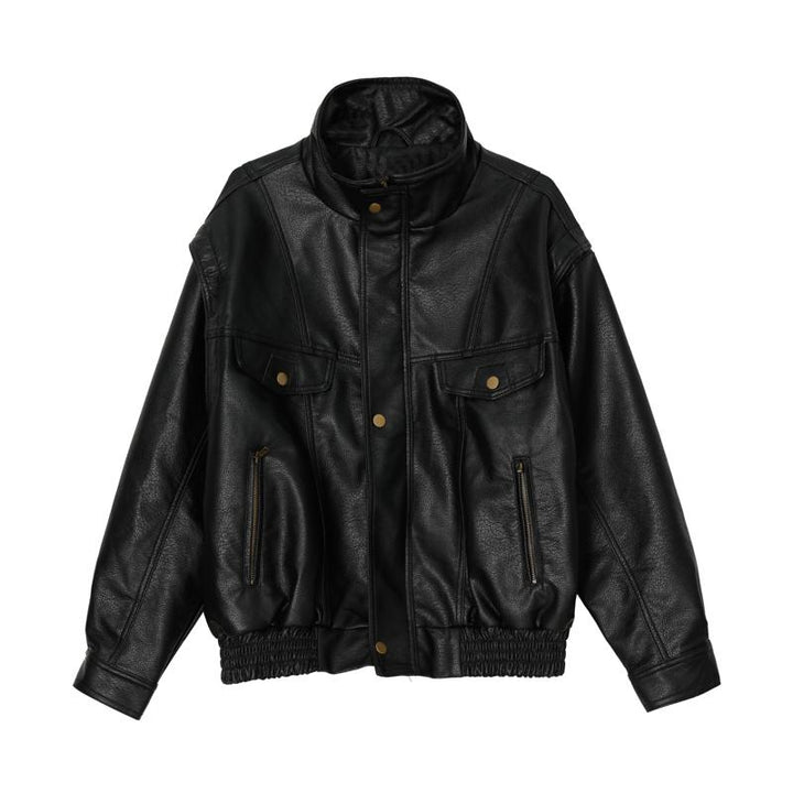 Stand-up Collar PU Leather Biker Jacket