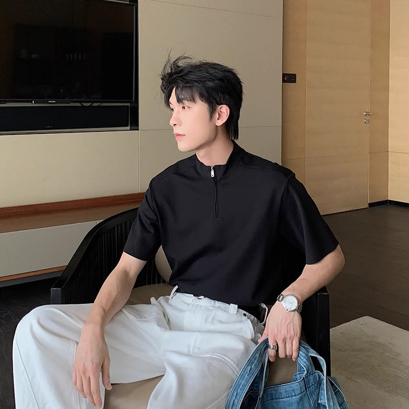 Stand-up Collar Polo Half-zip T-shirt