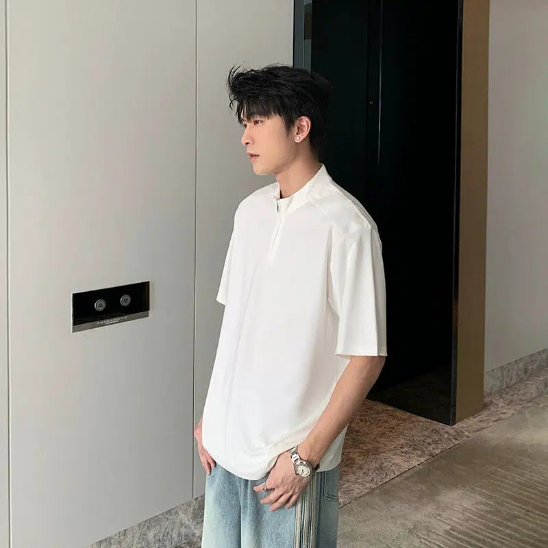 Stand-up Collar Polo Half-zip T-shirt