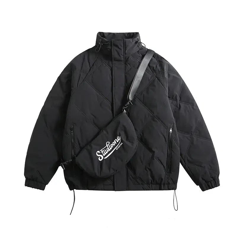 Stand-up Collar Puffer Jacket with Shoulder Bag