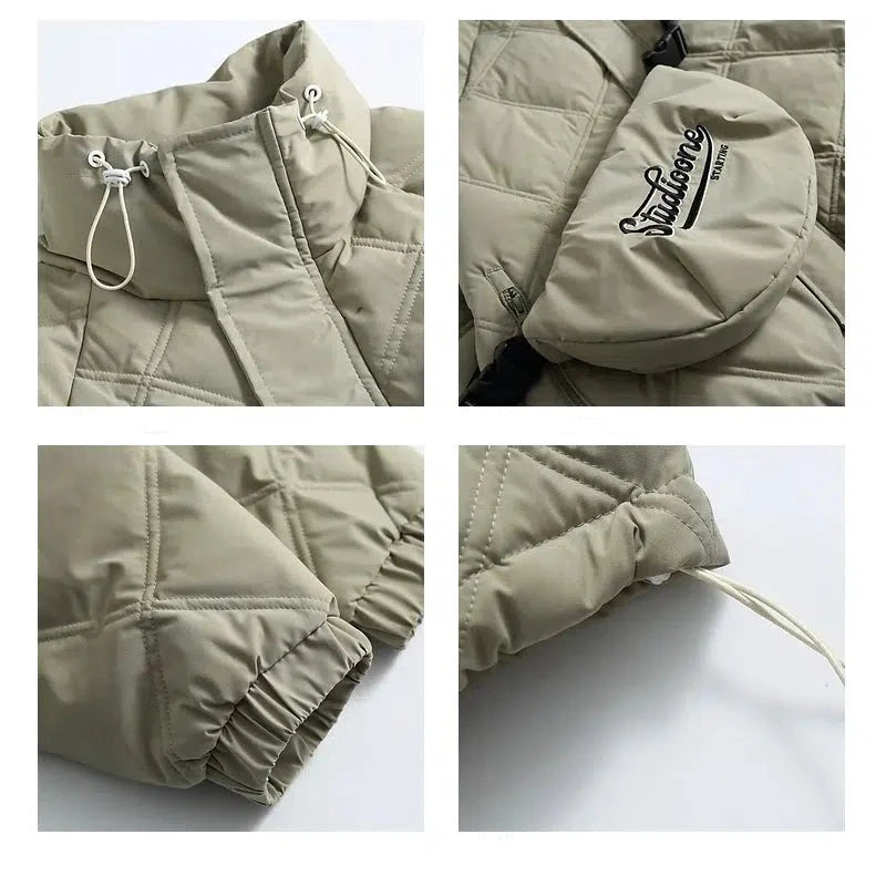 Stand-up Collar Puffer Jacket with Shoulder Bag