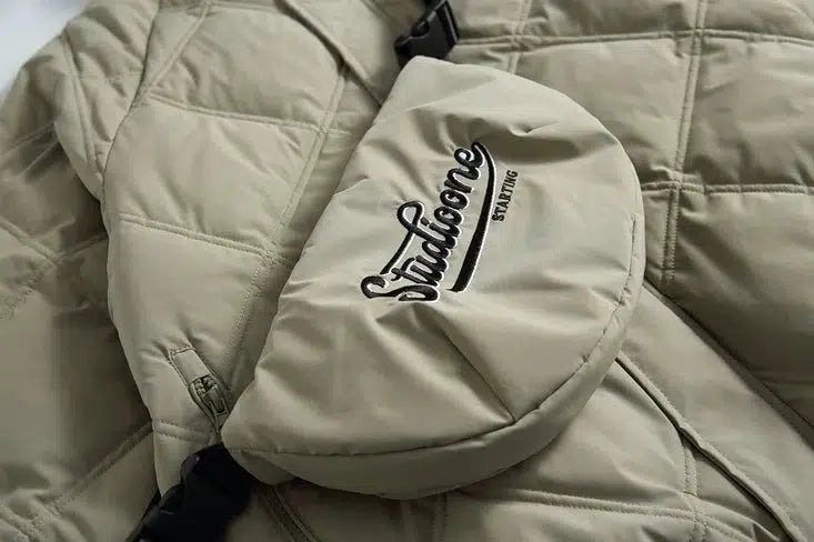 Stand-up Collar Puffer Jacket with Shoulder Bag