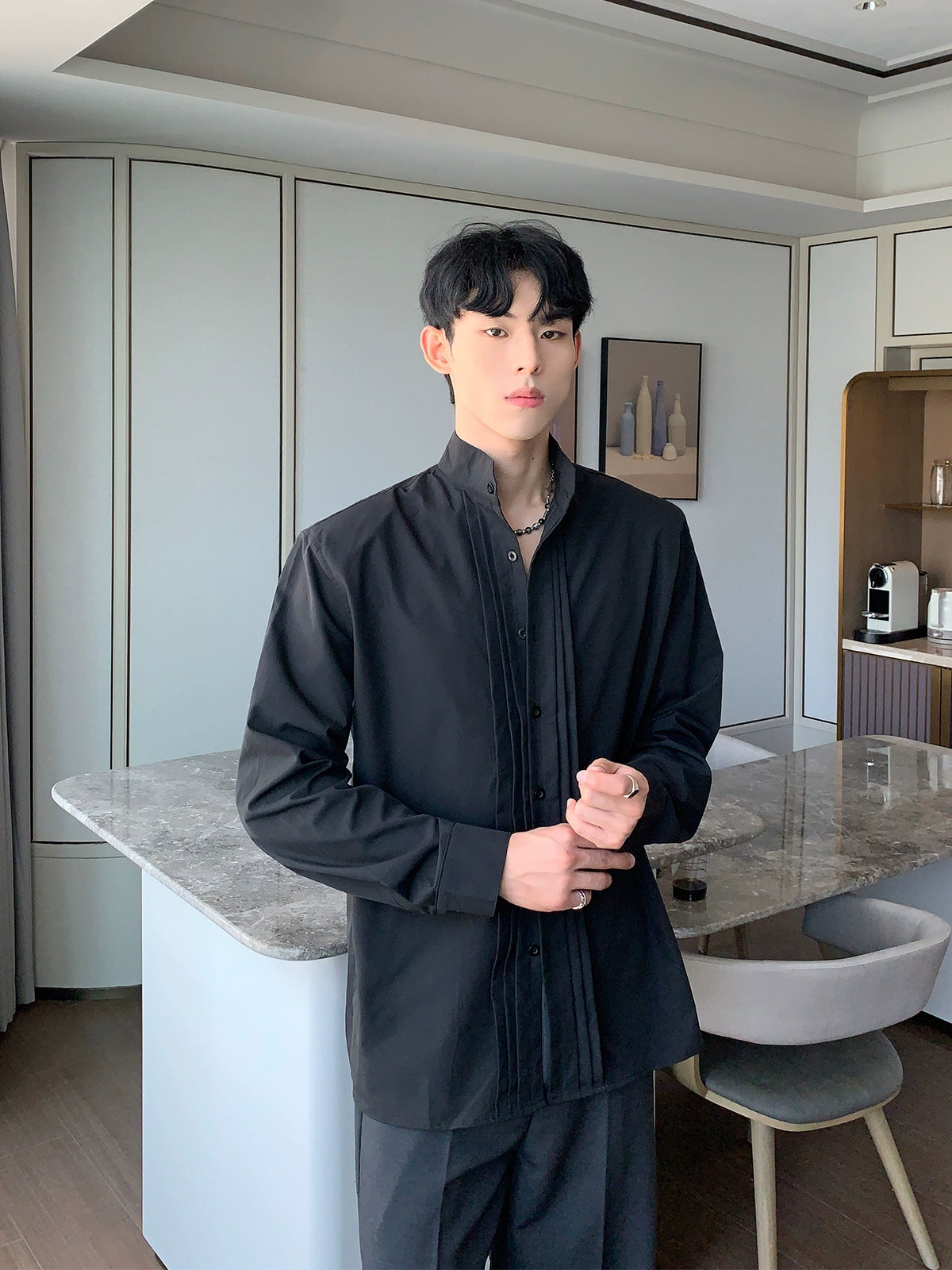 Stand-up Collar Shoulder Pads Shirt