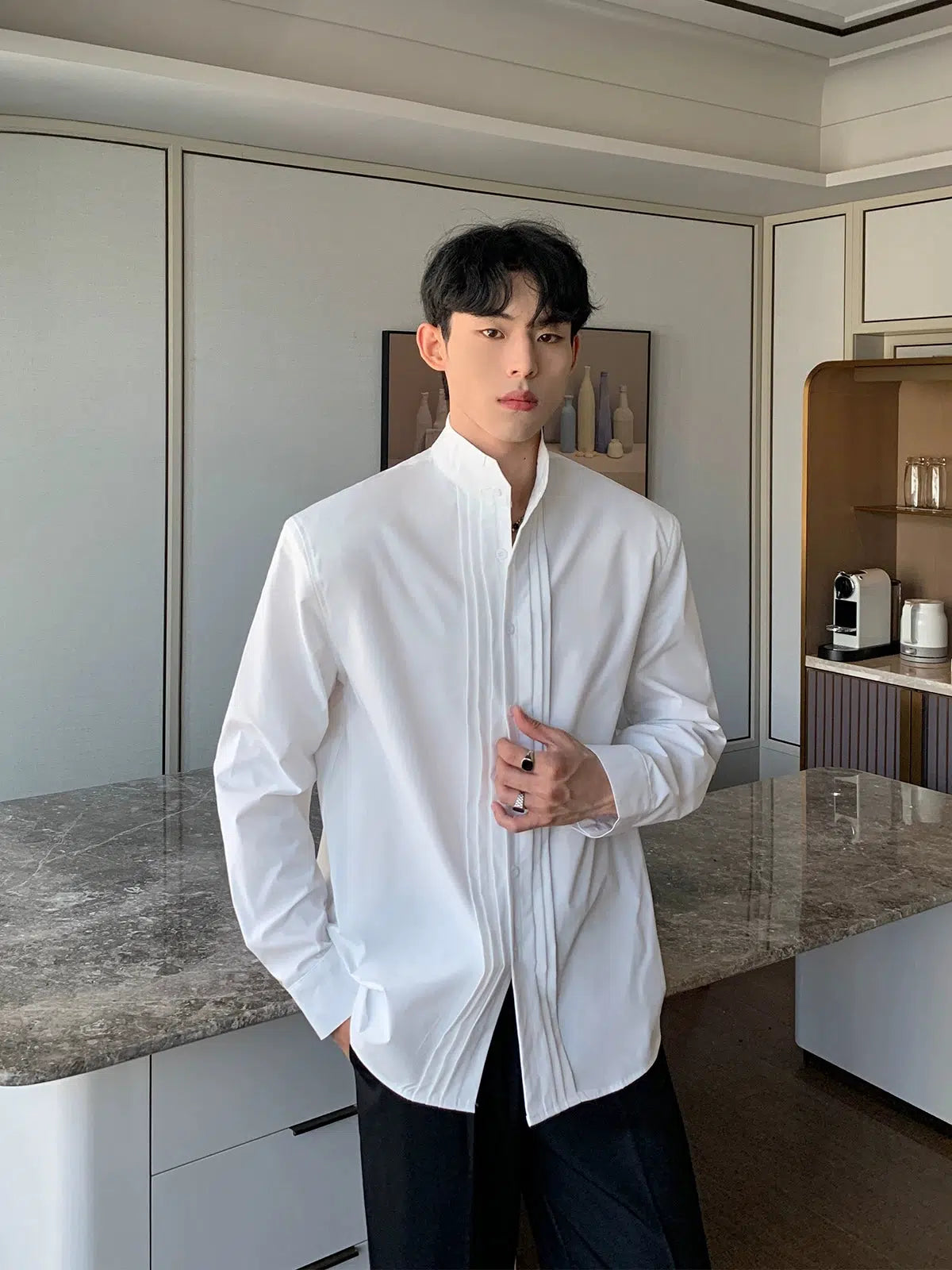 Stand-up Collar Shoulder Pads Shirt