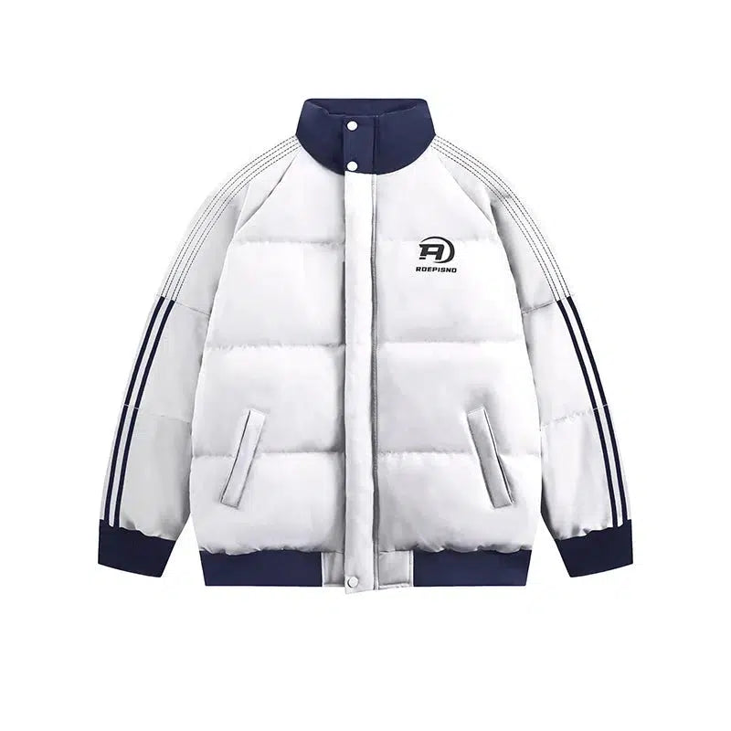 Stand-up Collar Striped Puffer Jacket
