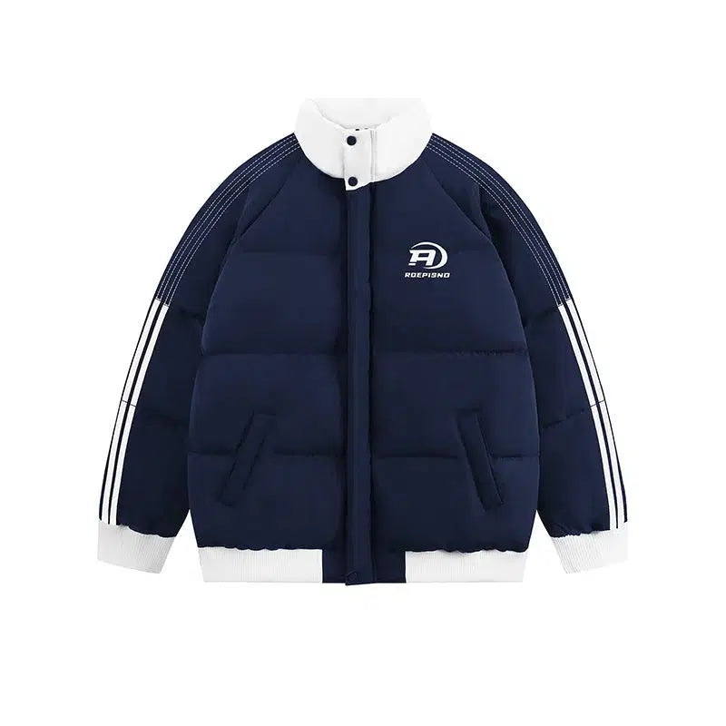 Stand-up Collar Striped Puffer Jacket