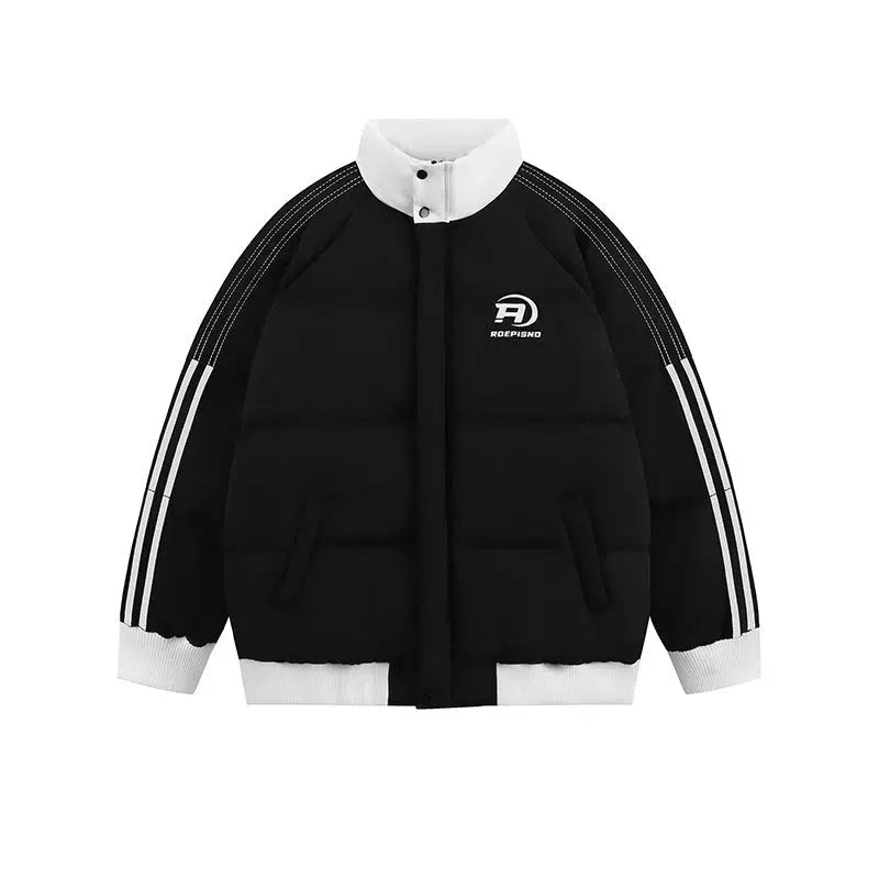 Stand-up Collar Striped Puffer Jacket