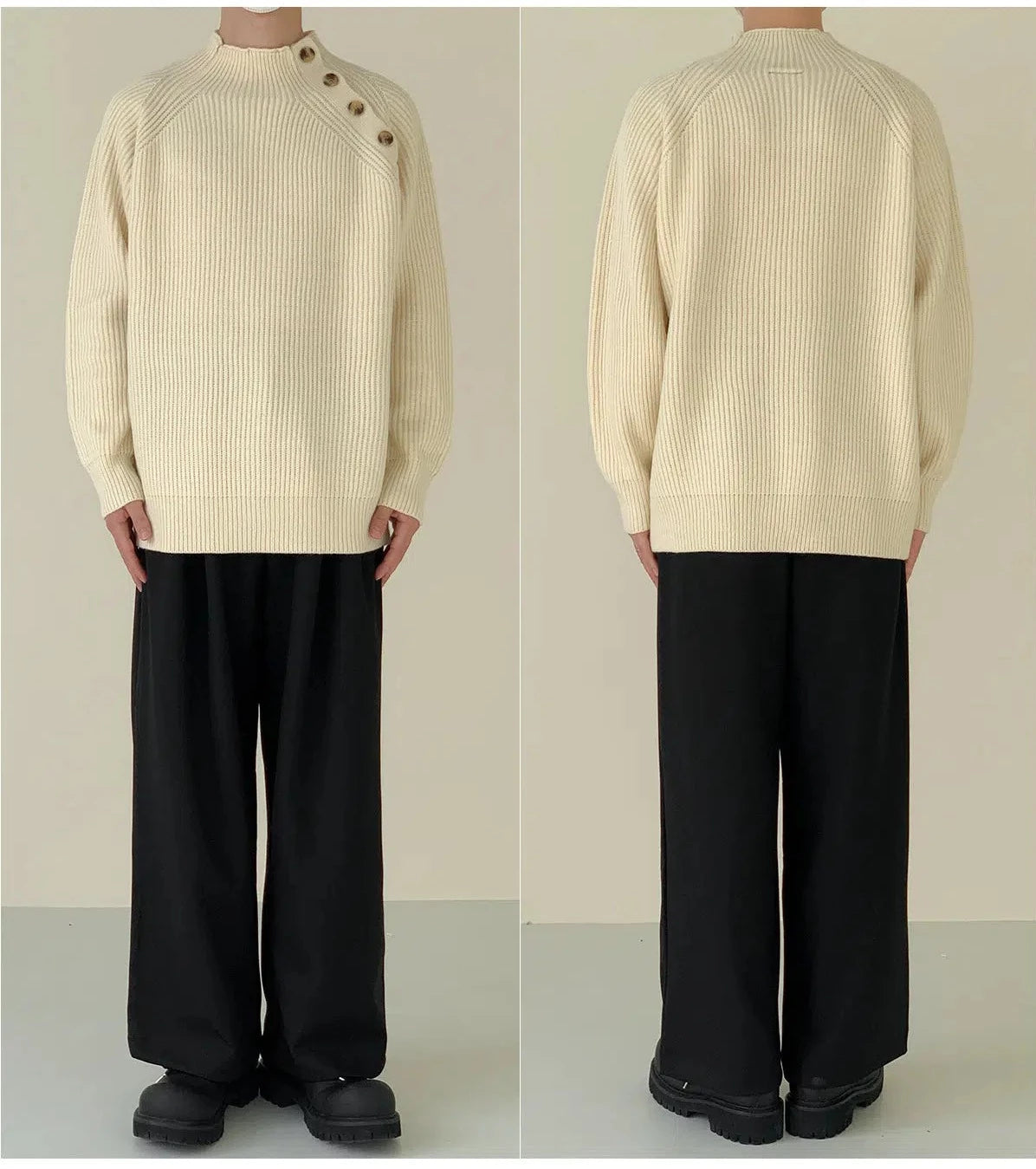 Stand-up Collar Sweater With Shoulder Button Design