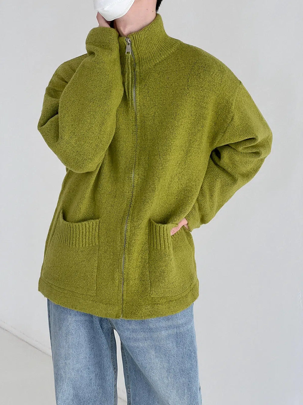 Stand-up Collar Zipper Cardigan Sweater