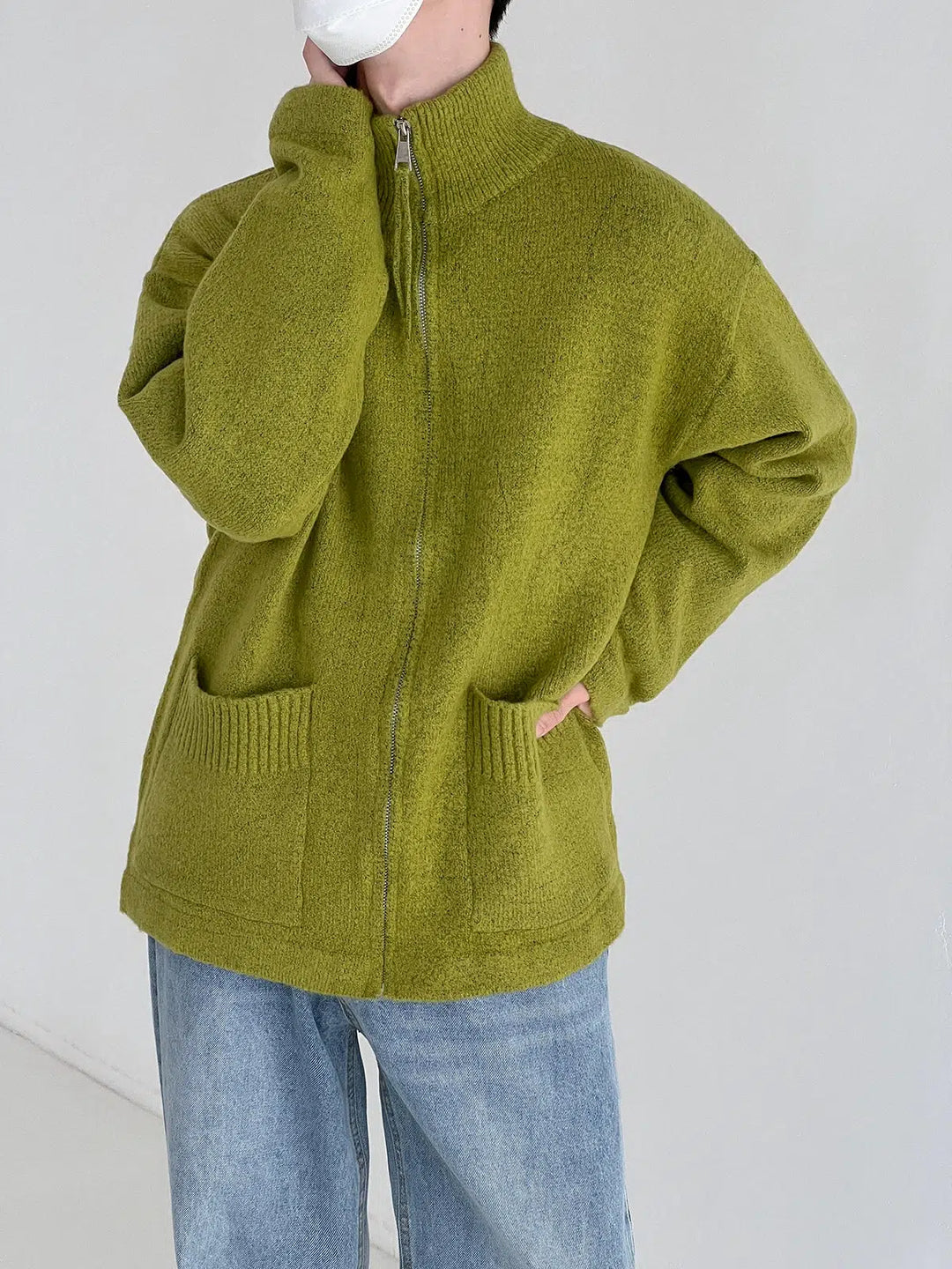 Stand-up Collar Zipper Cardigan Sweater