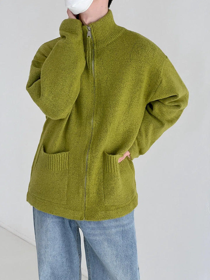 Stand-up Collar Zipper Cardigan Sweater