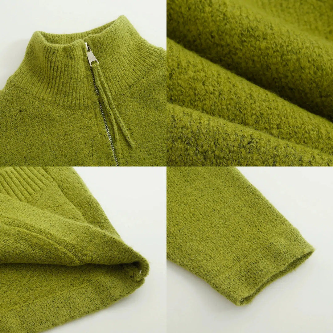 Stand-up Collar Zipper Cardigan Sweater