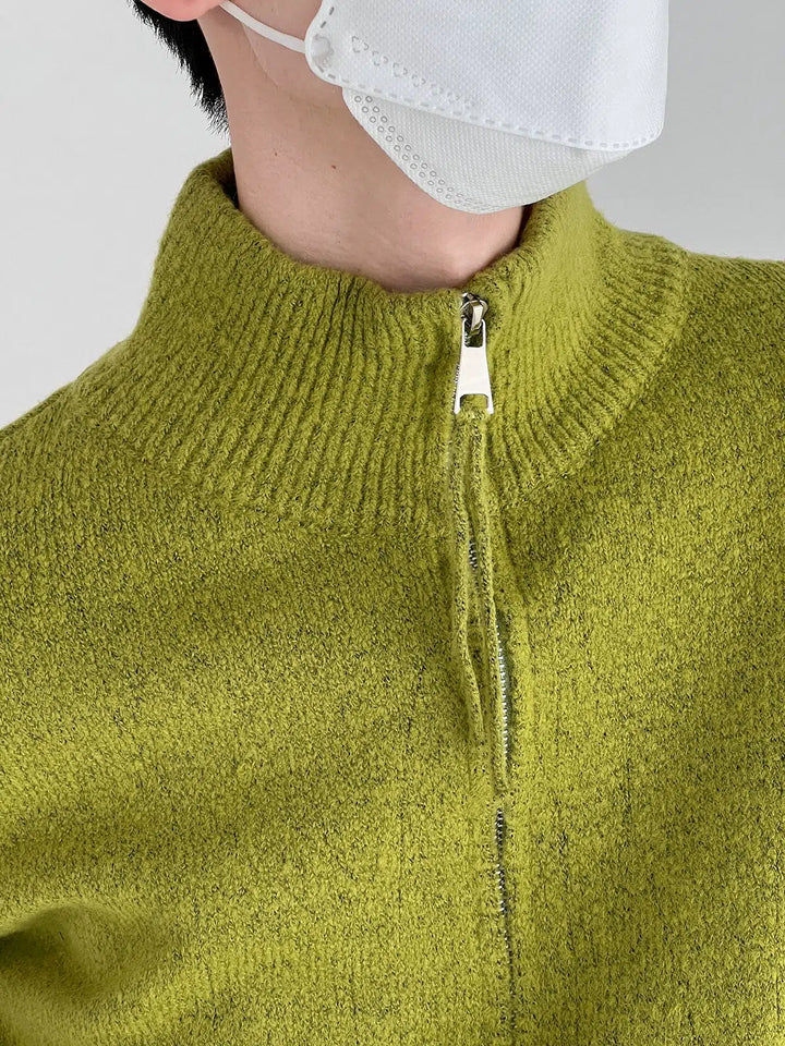 Stand-up Collar Zipper Cardigan Sweater