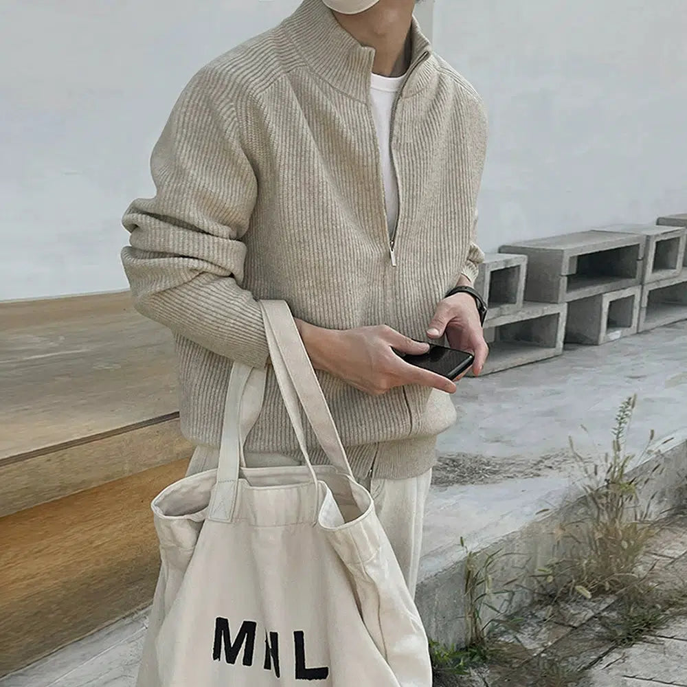 Stand-up Collar Zipper Knitted Turtleneck Sweater