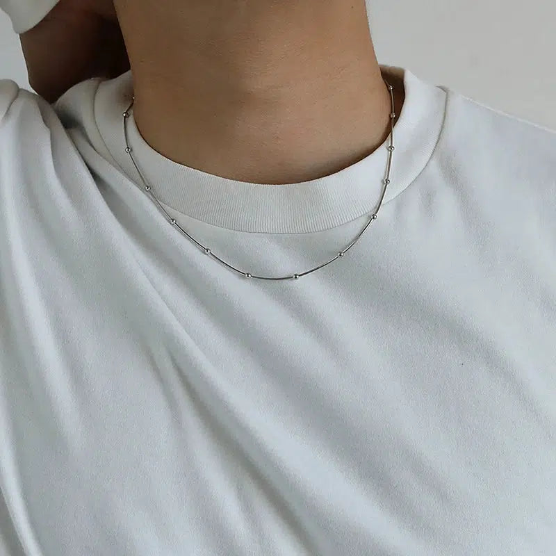 Sterling Silver Bead Herringbone Necklace