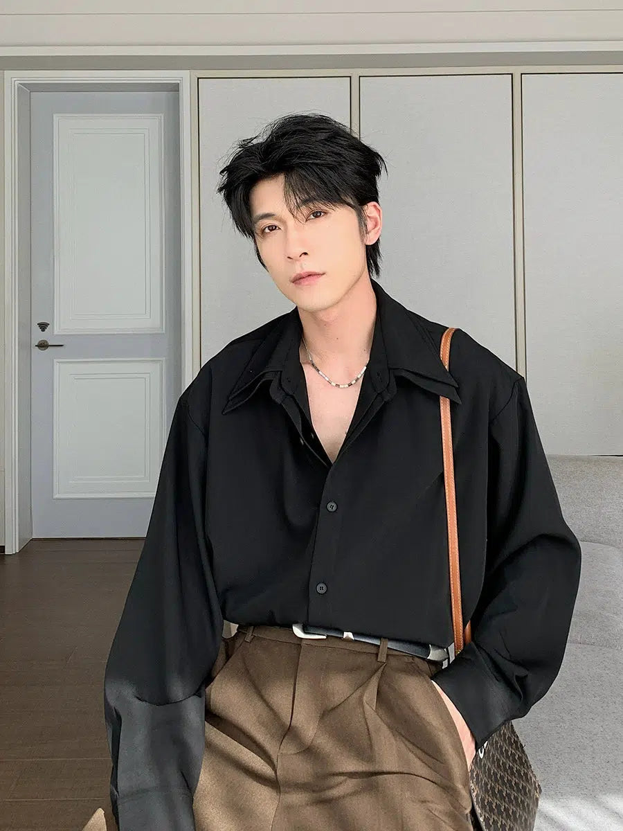 Stitching Long-Sleeve Button-Up Shirt