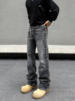 Straight-Leg Washed Denim Pants