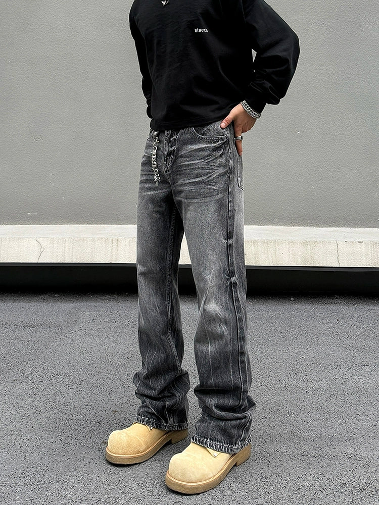 Straight-Leg Washed Denim Pants