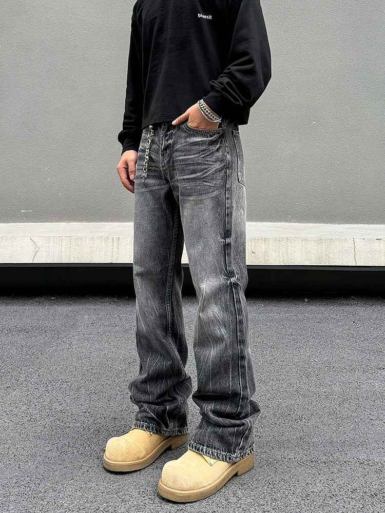 Straight-Leg Washed Denim Pants