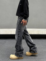 Straight-Leg Washed Denim Pants