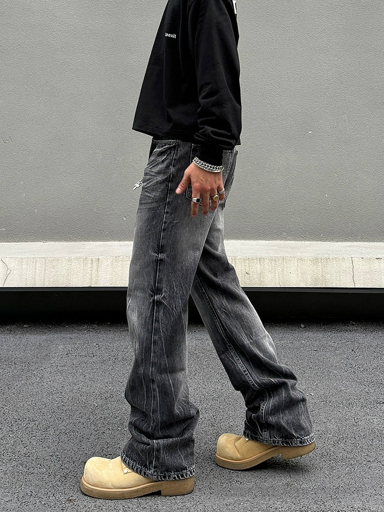Straight-Leg Washed Denim Pants