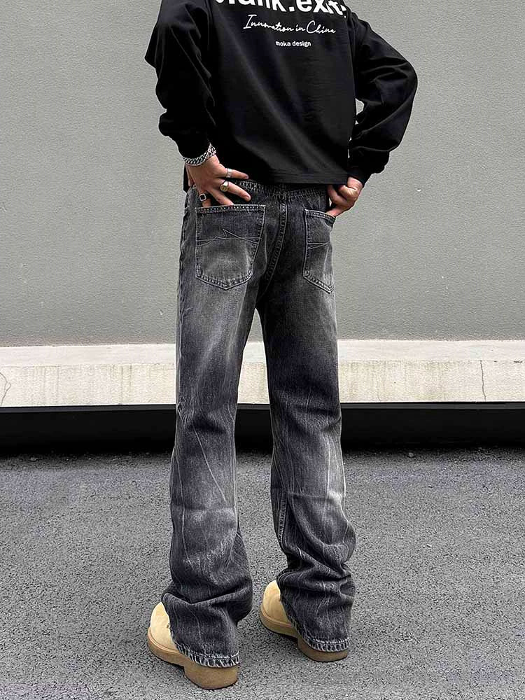 Straight-Leg Washed Denim Pants