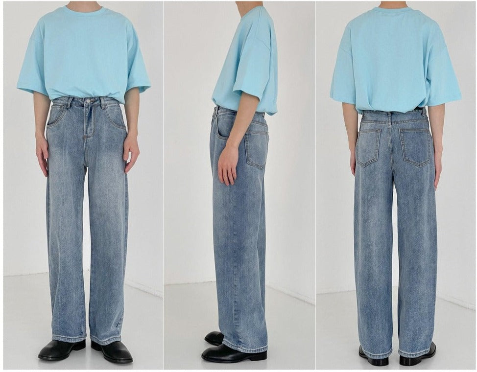 Straight Light-Colored Denim Pants