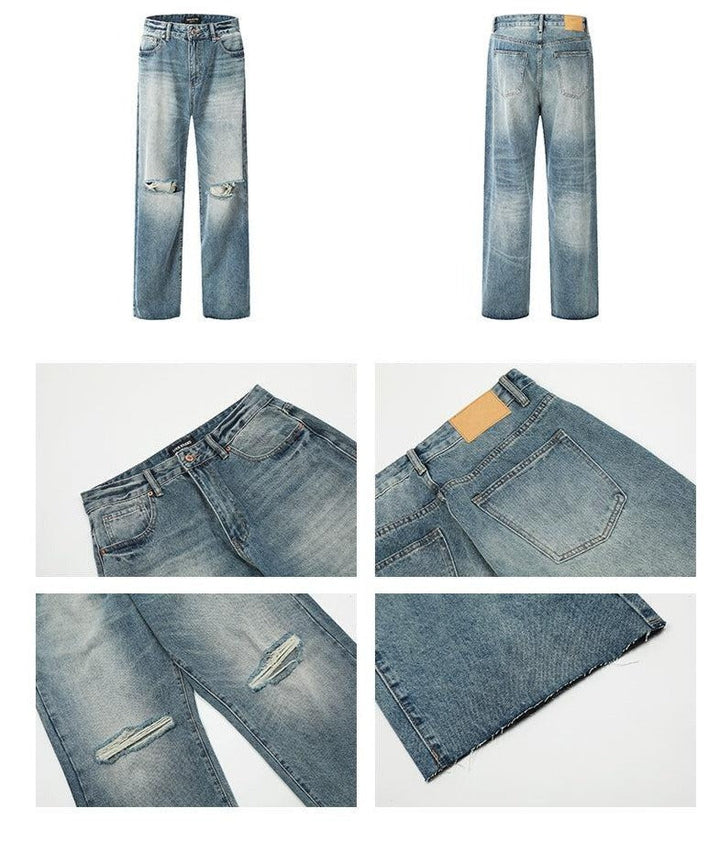 Straight Loose Wide-leg Ripped Jeans