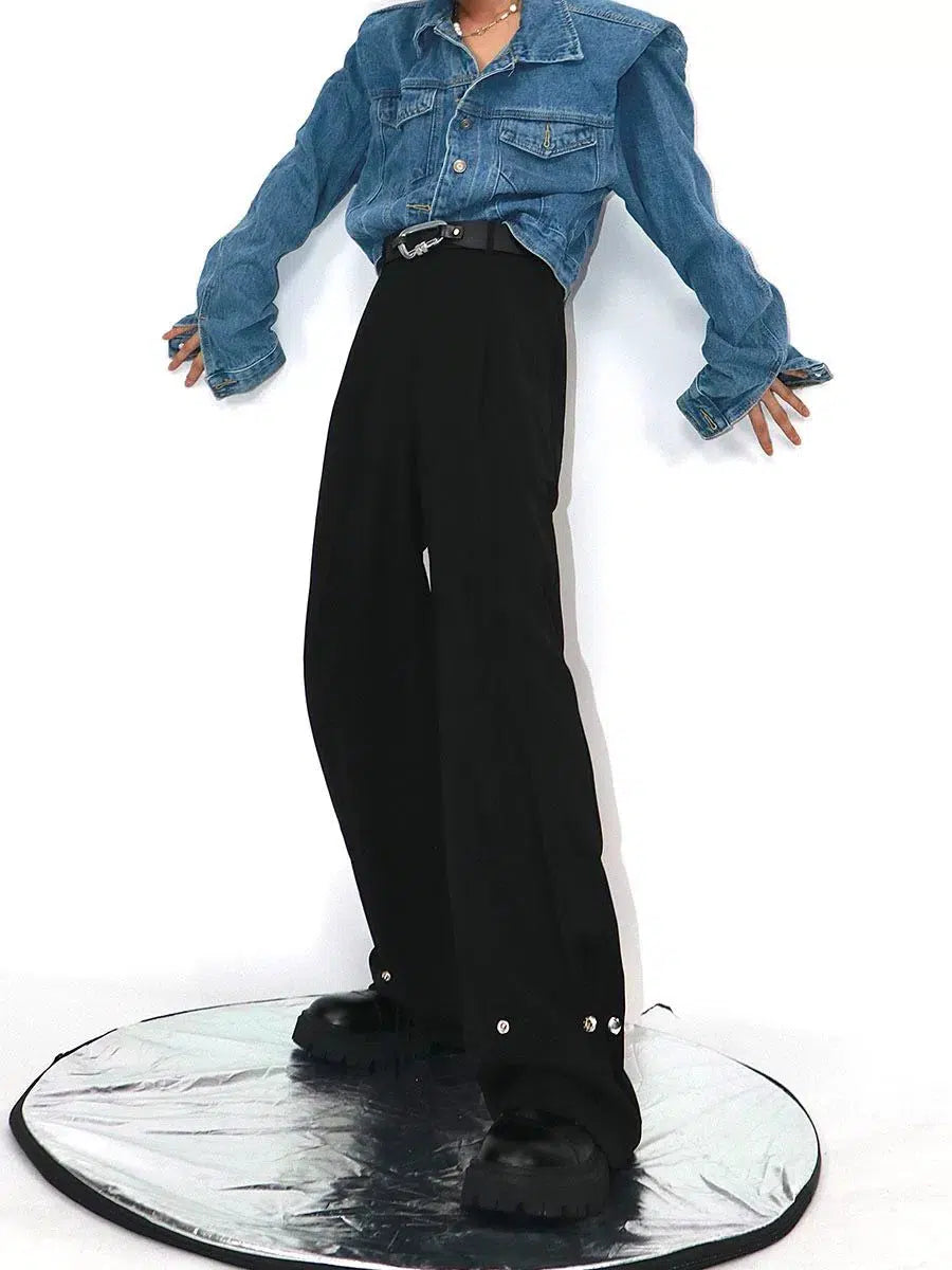 Straight Metal Button Design Loose Pants
